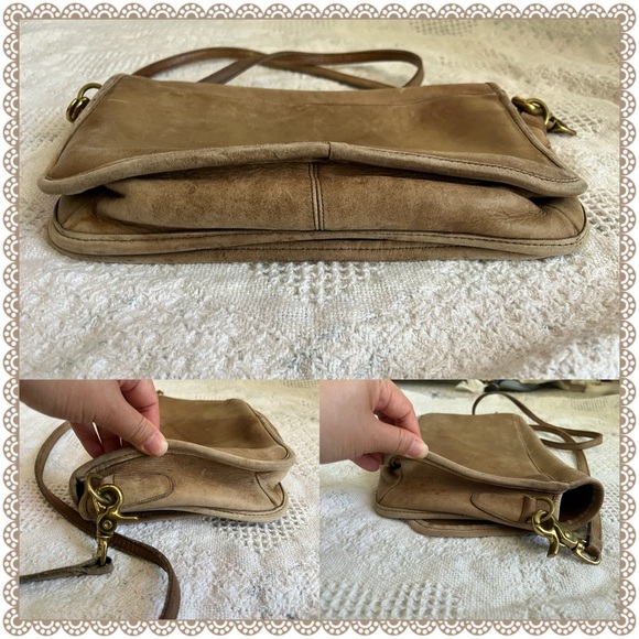 Vintage Natural Tan Distressed Leather Boho Festival Southwestern Crossbody Bag - Picture 3 of 5